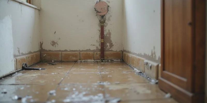 Containing water damage from a burst pipe with towels and buckets