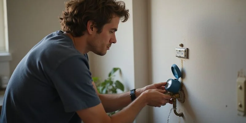 Homeowner performing a DIY water meter test to check for hidden leaks at their property