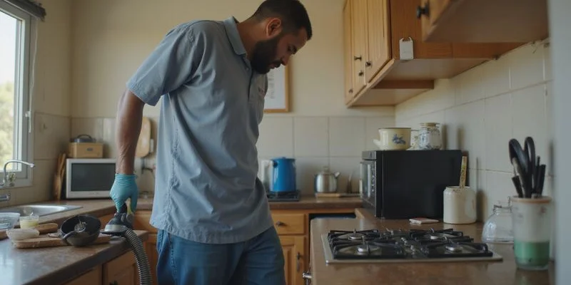 Plumber clearing a blocked kitchen drain with professional equipment in a Johannesburg home