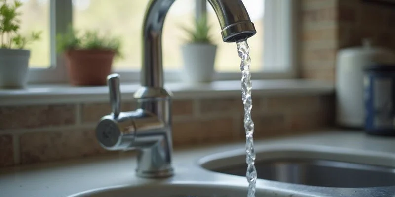 Weak water flow from a kitchen tap showing signs of low water pressure in a residential property