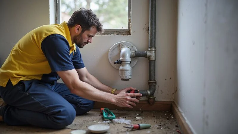 Commercial plumber servicing main water supply infrastructure at a large office park complex in Sandton North Johannesburg