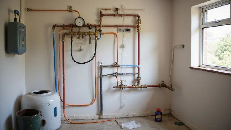 PEX piping manifold system installed in utility room of modern Sandton home for whole house repiping