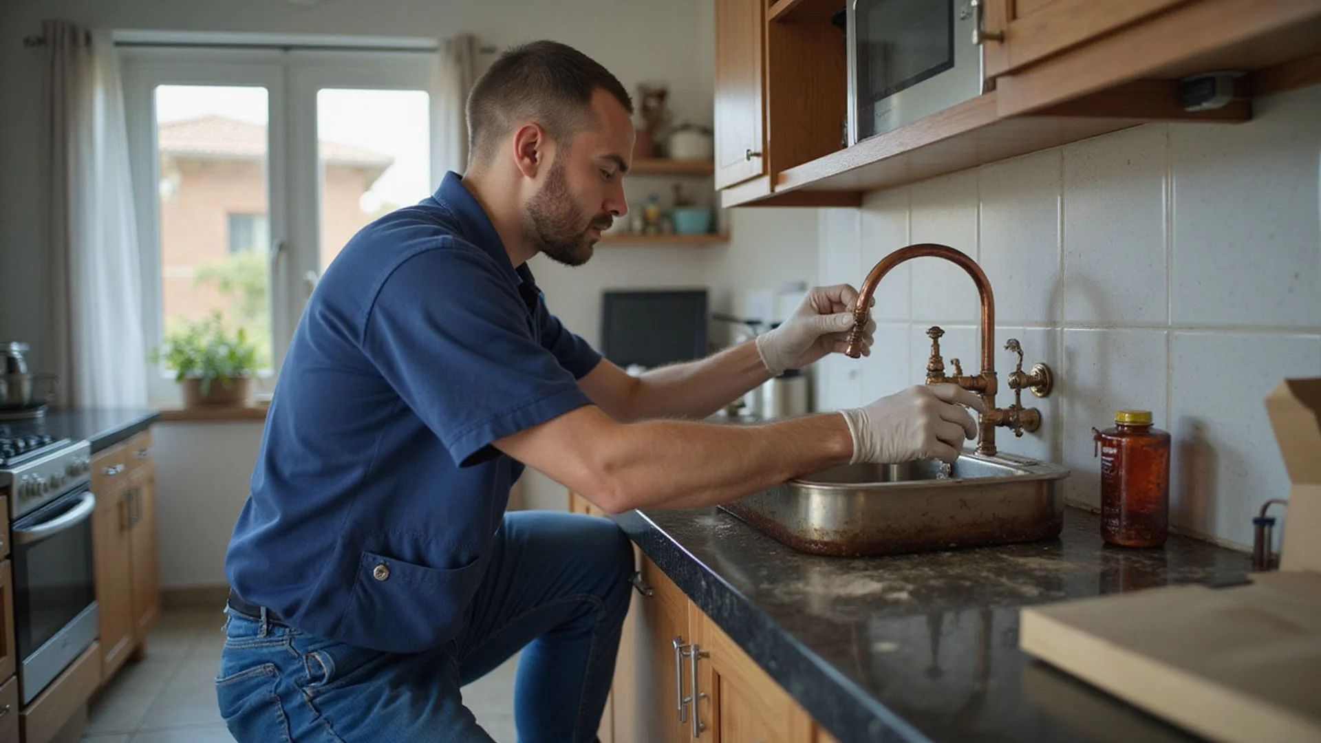 Professional plumber working on pipes in a North Johannesburg home